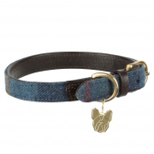 Hundehalsband Tweed/Leder Marineblau