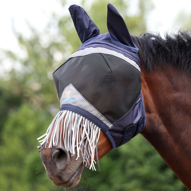 Fliegenmaske Fine Mesh with Ears & Nose Fringe Marineblau