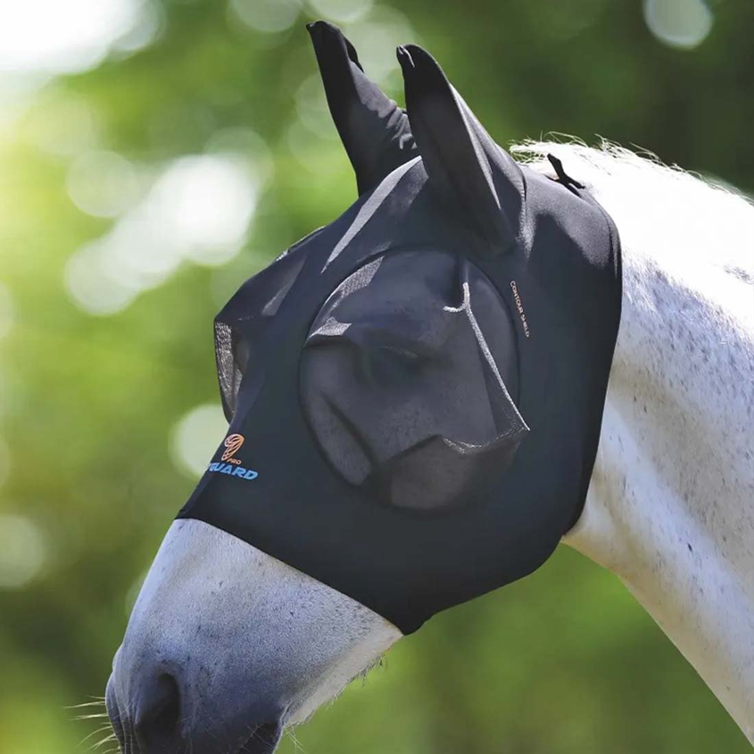 Fliegenmaske Stretch mit Ohren Schwarz